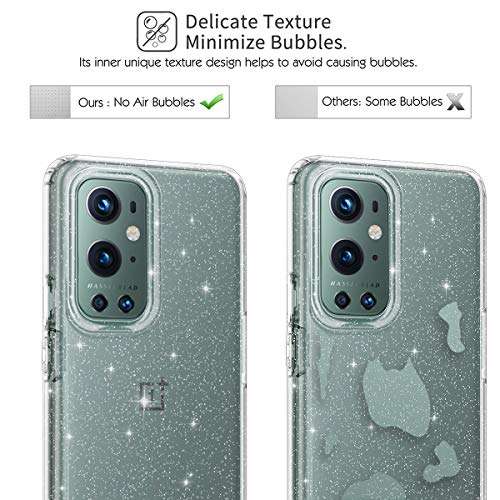Lamcase Compatible with Oneplus 9 Pro Case, Crystal Clear Bling Sparkly Glitter Shiny Soft Flexible TPU Slim Fit Drop Protection Rugged Shockproof Cover Case for Oneplus 9 Pro 2021, Clear Glitter 3