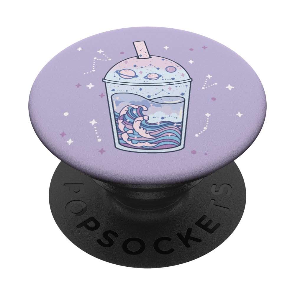 Kawaii Aesthetic Cute Boba Milk Tea Lover Japanese Waves Art PopSockets Adhesive PopGrip 1