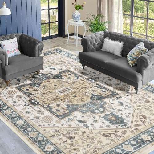 5x7 Area Rugs Large Non Slip Washable Rug for Living Room Soft Low Pile Area Rug Ruggable Boho Vintage Floral Carpet for Bedroom Dining Room Nursery Home Office Playroom Indoor, Gray