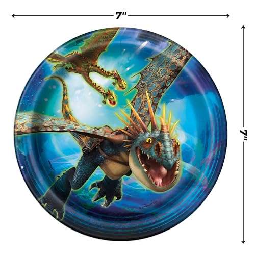 Unique Round Dessert Paper Plates - 7", How to Train Your Dragon, 8 Pcs 3