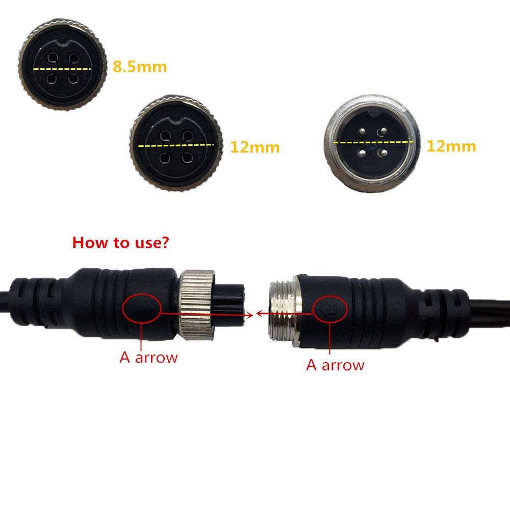 WANYING (2 pcs Pack) M12 Adapter 4 Pin Female Aviation Plug to RCA AV + DC Male Extension Cable for Car Camera 4