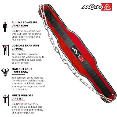 Aprodo Sports DIP Belt with Steel Chain 36 INCHES Weighted Chain for DIPS Pull UPS Weight Lifting Crossfit ONE Size FITS All (RED) 4