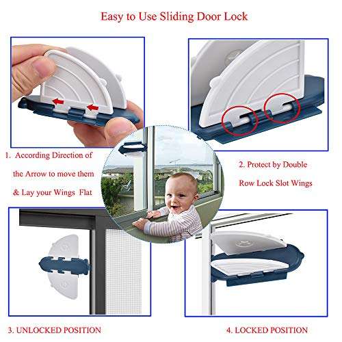 Sliding Door Lock (6 Pack) for Baby Proofing Safety,Sliding Window Screen Doors Lock with Strong Adhesive Tape for Closet,Shutter,Patio, Kichen Sliding Door and More 4