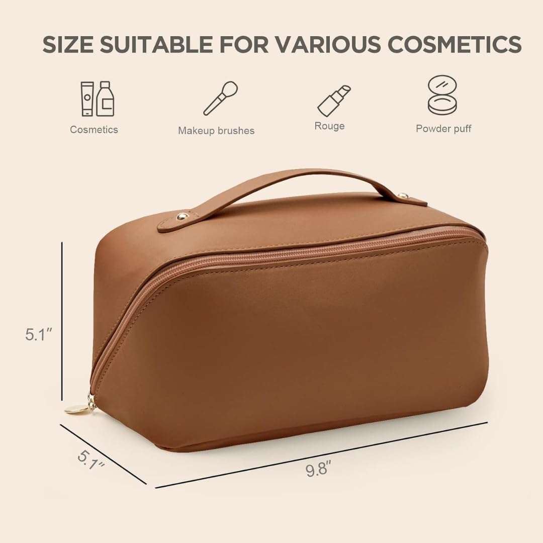 Sprqcart Large Capacity Travel Cosmetic Bag With Handle And Divider - Multifunctional Makeup Bag For Easy Access, Waterproof- (-Brown), 10 Cms 3