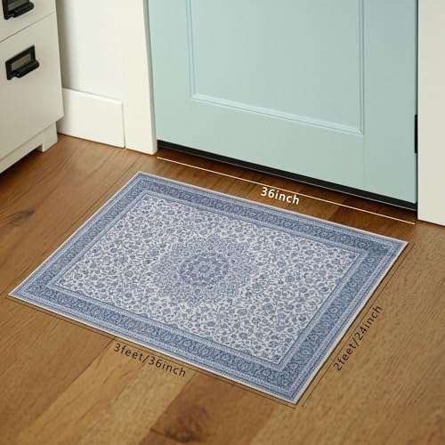 TTelephant Floral Doormat Entryway Rug Washable Area Rug 2x3, Spill-Proof Surface, Non-Slip Backing, Cozy Soft Faux Wool, Printed Rugs for Kitchen, Bathroom, Bedroom - Ieve 6