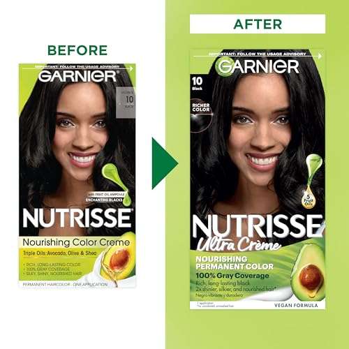 Garnier Hair Color Nutrisse Nourishing Creme, 10 Black (Licorice) Permanent Hair Dye, 1 Count (Packaging May Vary) 2