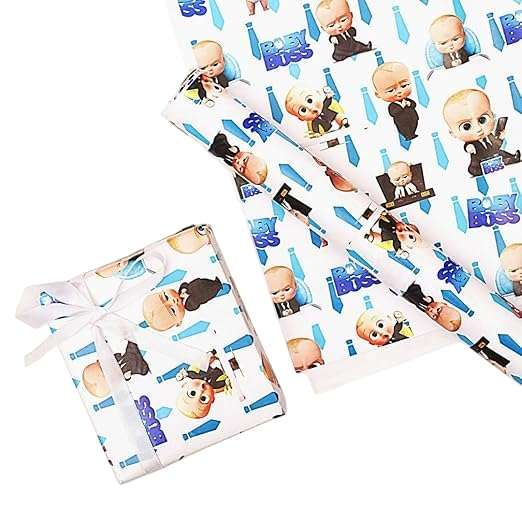 Naayva Boss Baby Theme Gift Wrapping Paper Sheets for Birthday & Kids Party Gifts | Cute Decorative Gift Wrap | Pack of 15 1