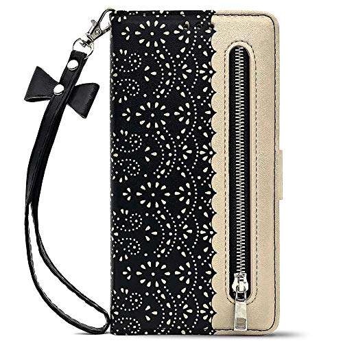 Luxury Flip Wallet Case for Samsung Galaxy A71 Printed Lace Folio Wristlet Lanyard Card Slot Kickstand Feature with Girl Women Cover for SamsungA71 (Galaxy A71 4G, Black) 1