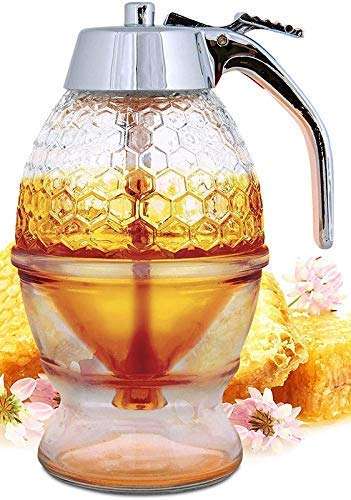 Yorten Honey Dispenser with Stand Syrup and Sugar Jar Pot, No Drip Honey Dispenser with High Capacity 200Ml Honeycomb Dispenser Acrylic Honey Pot Gravy Boats Crystal Clear Syrup Dispenser 3