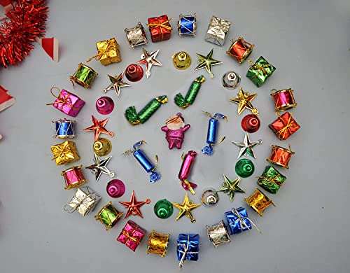 Collectible India 100 Pcs Christmas Mini Ornaments Decoration Set - Christmas Tree Decoration Items (Bells, Santa Claus, Gifts & Drums) (2)