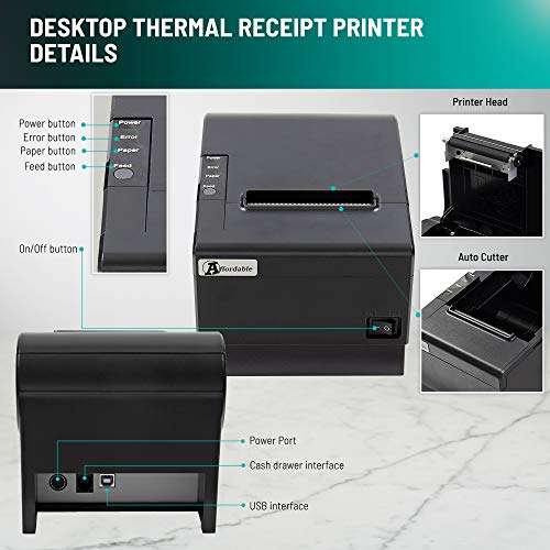 Affordable Desktop Thermal Receipt Printer – 80mm Paper Premium Thermal Printer – with Auto Cutter – Glossy Style Black Color – 250mm/s Printing Speed – Plug and Play Easy Installation 4