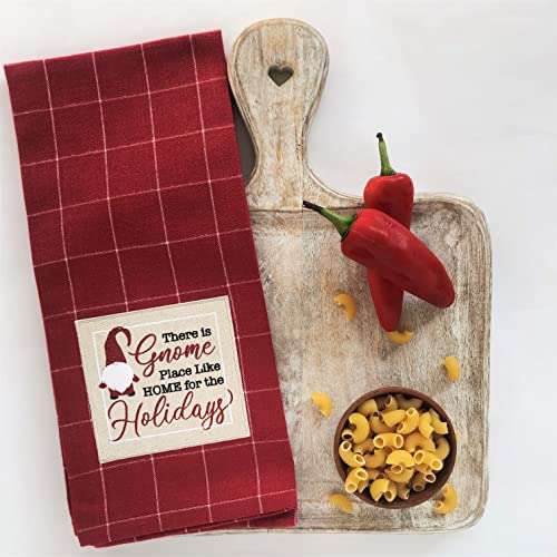 Rakaabi™ Red with Thin White Checks Print with Santa, Holiday Text Patchwork, Multi-Utility Dish Towel for Modern Kitchen, Dining, Café, Office, Wrap, Gift. Designer Export Quality. 28x18 inch 1