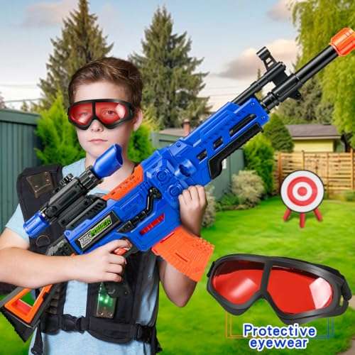 Bigpower Electric Kids Toy Sniper Rifle with Scope Tactical Vest Kit,4 in 1 Automatic Kids Sniper Rifle Toy Guns for Boys 8-12,Rifle Dart Guns Big Size,Toy Guns with Removable Magazines（2 Pcs 5