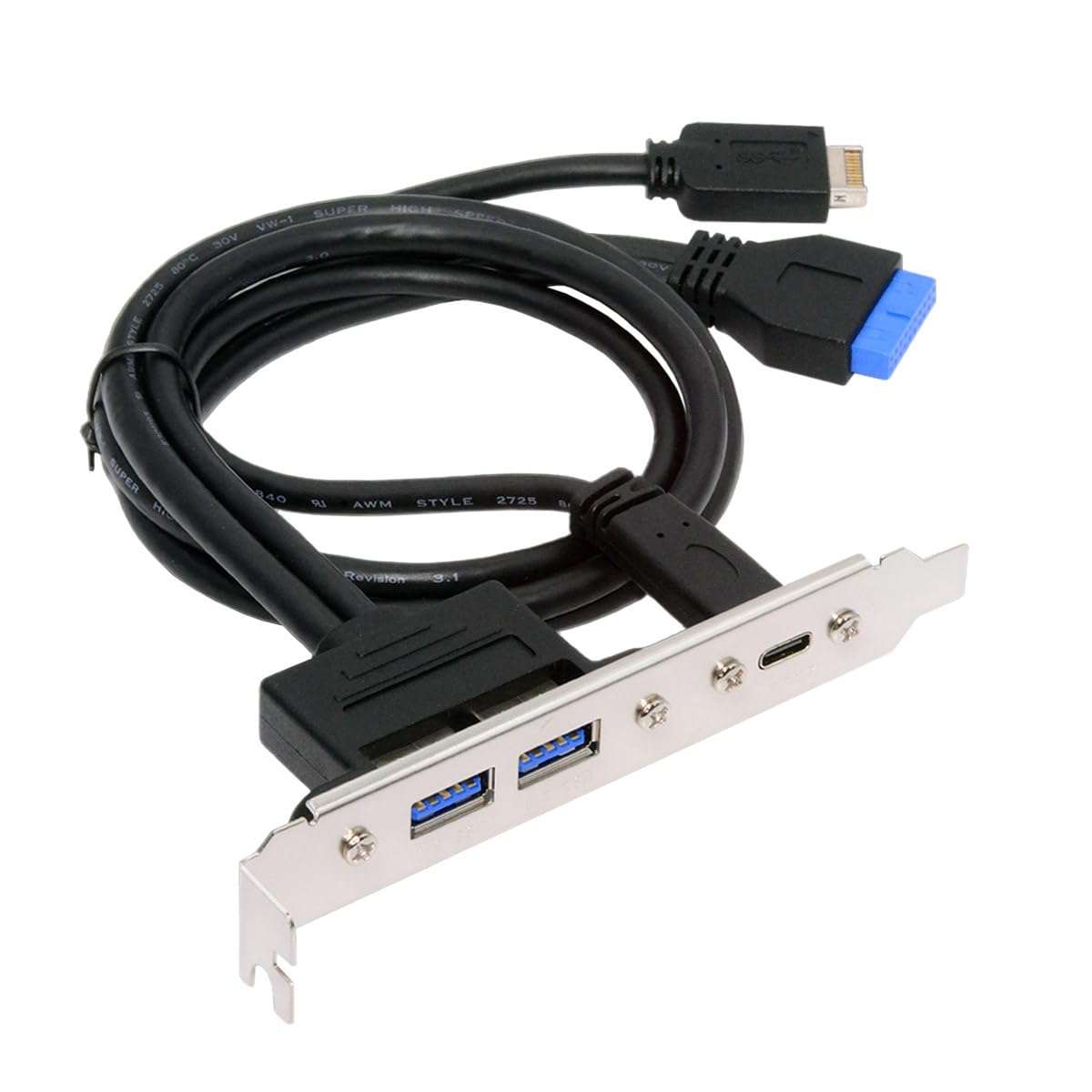 CY 10Gbps USB3.0 Motherboard 19/20Pin & Type-E to USB-C Type-C & USB 3.0 Dual Ports Female PCI-E Back Panel 5Gbps Cable