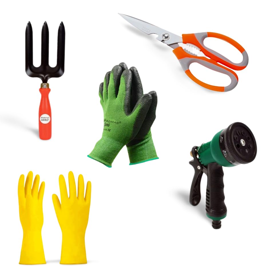 FADMAN Home Gardening Tool KIT (Garden Fork, Gloves-I, Scissor, 7 Pattern Spray, Gloves-N)