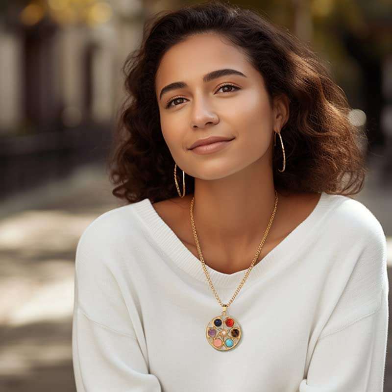 Chakra Healing Necklace Crystals Stones Beads Gold Plated Gemstone Handmade Spiritual Jewelry for Women Girls Gifts 4