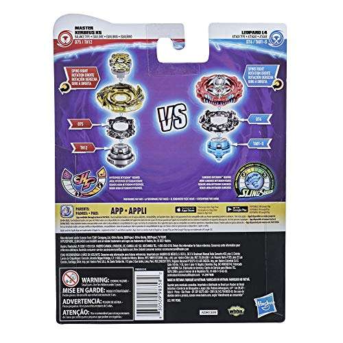 Beyblade Burst Surge Dual Collection Pack Hypersphere Master Kerbeus K5 and Slingshock Leopard L4 Spinning Top Toys - 2 Battling Game Tops 3