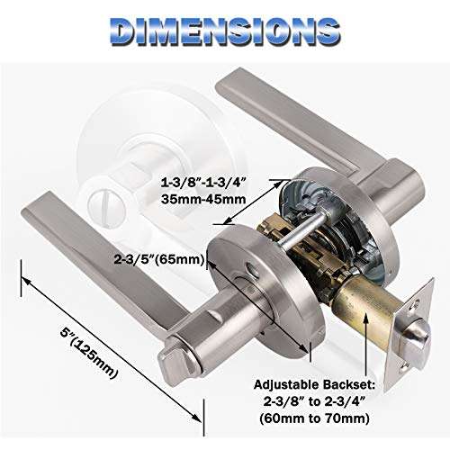 Knobonly 2 Pack Privacy Interior Heavy Door Levers Right or Left Handed for Bedroom/Bathroom Keyless Handleset Brushed Nickel Finish 6