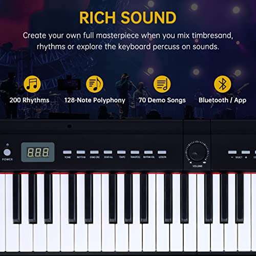 Rosen EP30 Beginner Digital Piano 88-Key Full Size Semi-Weighted Keyboard Piano, Portable Electric Piano with Sustain Pedal,Power Supply, 2x20W Speakers, Bluetooth and MIDI 4