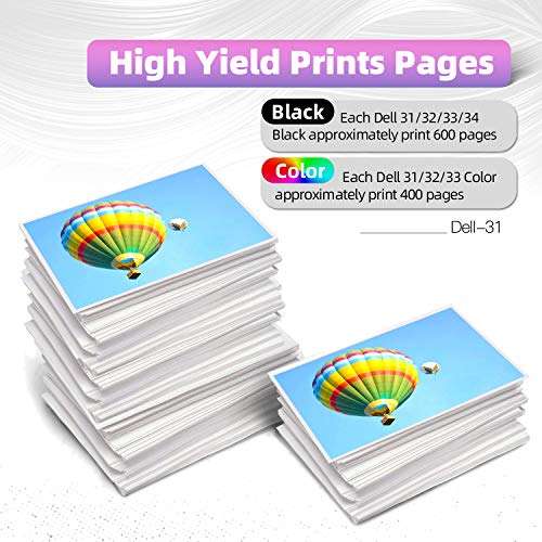 Compatible Dell v525w Ink Cartridges Replacement for Dell Series 31 32 33 34 Ink Cartridges Work for Dell V525W, V725W, All-in-One Wireless Inkjet Printer 3