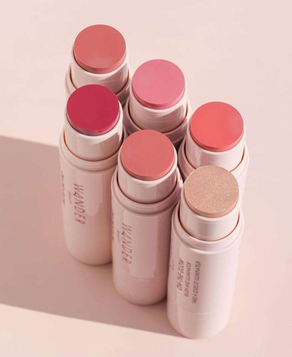 Wander Beauty On-the-Glow Blush and Illuminator - Sienna Sunset/Nude Glow - 7-in-1 Hydrating Cream Blush & Highlighting Stick - Stick Blush for Cheeks, Lip & Body - Highlighter Makeup & Blush - 0.4 oz 6