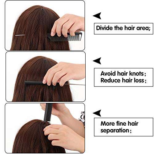 8 Pieces Rat Tail Combs Barber Comb Set Clipper Flattop Barber Comb Carbon Lift Teasing Combs and Heat-Resistant Fiber Cutting Comb for Men Women Styling Comb 4