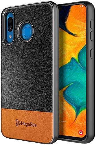 E-Began Case Compatible for Samsung Galaxy A20/A30 (6.4", 2019) with Tempered Glass Screen Protector, Premium Cowhide Leather Hybrid Defender Shockproof Rugged Cover Case -Brown 3