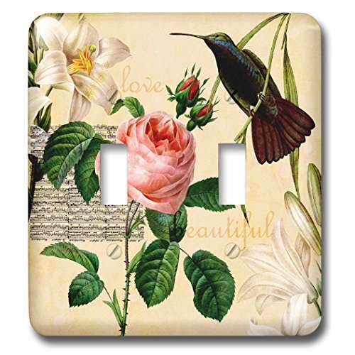 3dRose lsp_63549_2 Beautiful Hummingbird with Lilies and a Pink Rose Double Toggle Switch
