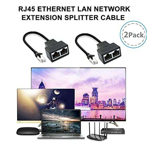 Ethernet Cable Splitter RJ45 Network 1 to 2, 2 Packs Ethernet Splitter 1 to 2 LAN Ethernet Splitter Suitable for Cat5, Cat5e, Cat6, Cat7 LAN Ethernet Socket Connector Adapter 6
