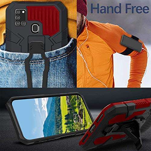 Compatible with Samsung Galaxy A21S Case,with [2 Pack] Tempered Glass Screen Protector,15ft. Drop Tested Protective Case| Kickstand || Heavy-Duty || Belt Clip |for Samsung A21s -RED 3