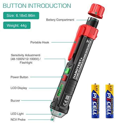 ORIA Voltage Tester, Non Contact AC Electricity Detector, 12V-1000V/48V-1000V Voltage Sensitivity Electric Compact Pen with LCD Display, LED Flashlight, Batteries Included 5