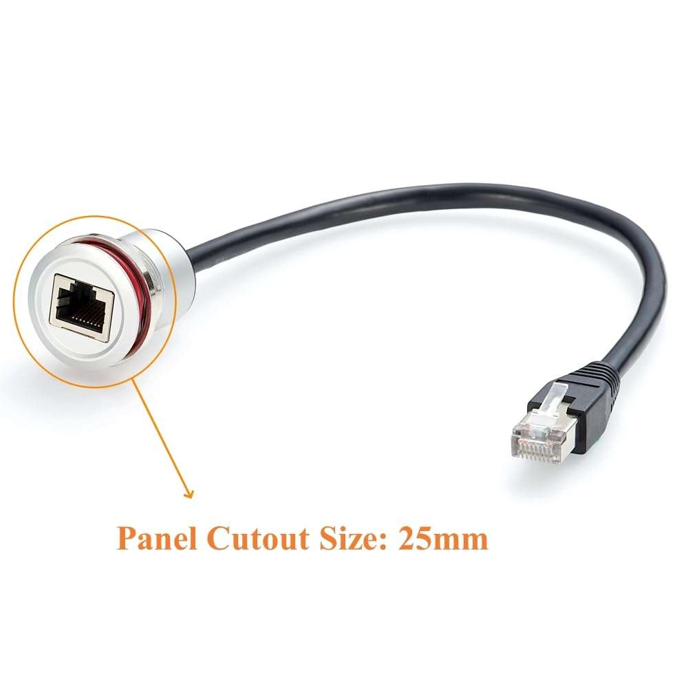 Plinkwirekb RJ45 CAT5e Ethernet Network Extension Cable RJ45 Flush Mount Male to Female Feed Thru Coupler Cable Threaded Fixed Bulkhead Connector Socket Patch Cord for Router Modem(0.3M/1FT) 3