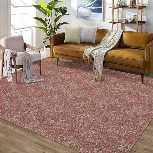 ROYHOME Machine Washable Area Rug, Modern Solid Textured Rectangular Carpet, Stain Resistant Non-Slip, Brick Red, 4' x 6' 1