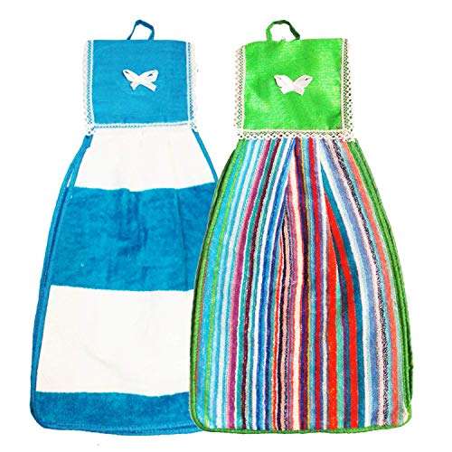 N G Products Double Sided Printed Soft Cotton Hanging Hand Towel Napkin for Wash and Kitchen Basin (Multicolor) - Pack of 2 1