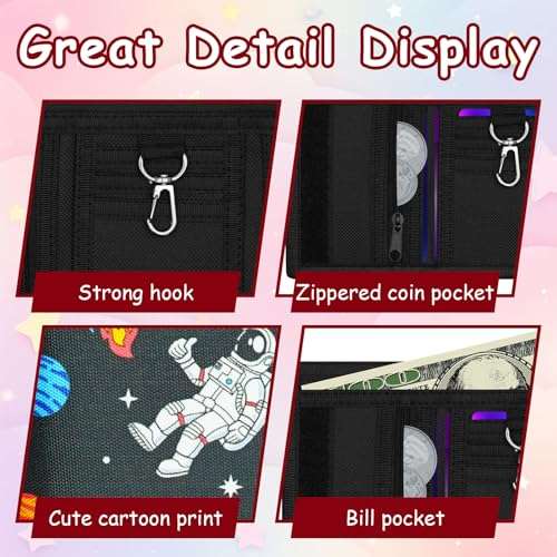 3 Packs Kids Wallet Bulk, Mini Trifold Coin Purse Cartoon Wallet, RFID Blocking Wallet, Front Pocket Wallet with Zipper for Kids, Canvas Outdoor Sports Wallets with Magic Sticker - Dinosaur 2 2
