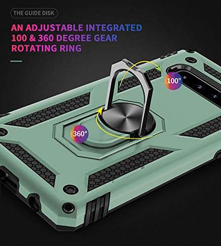 Konyaoo is Compatible with Samsung Galaxy S10 Mobile Phone case, Military-Grade Double-Layer Plastic TPU Cover (with Ring Frame) 6.1 inches Green 4