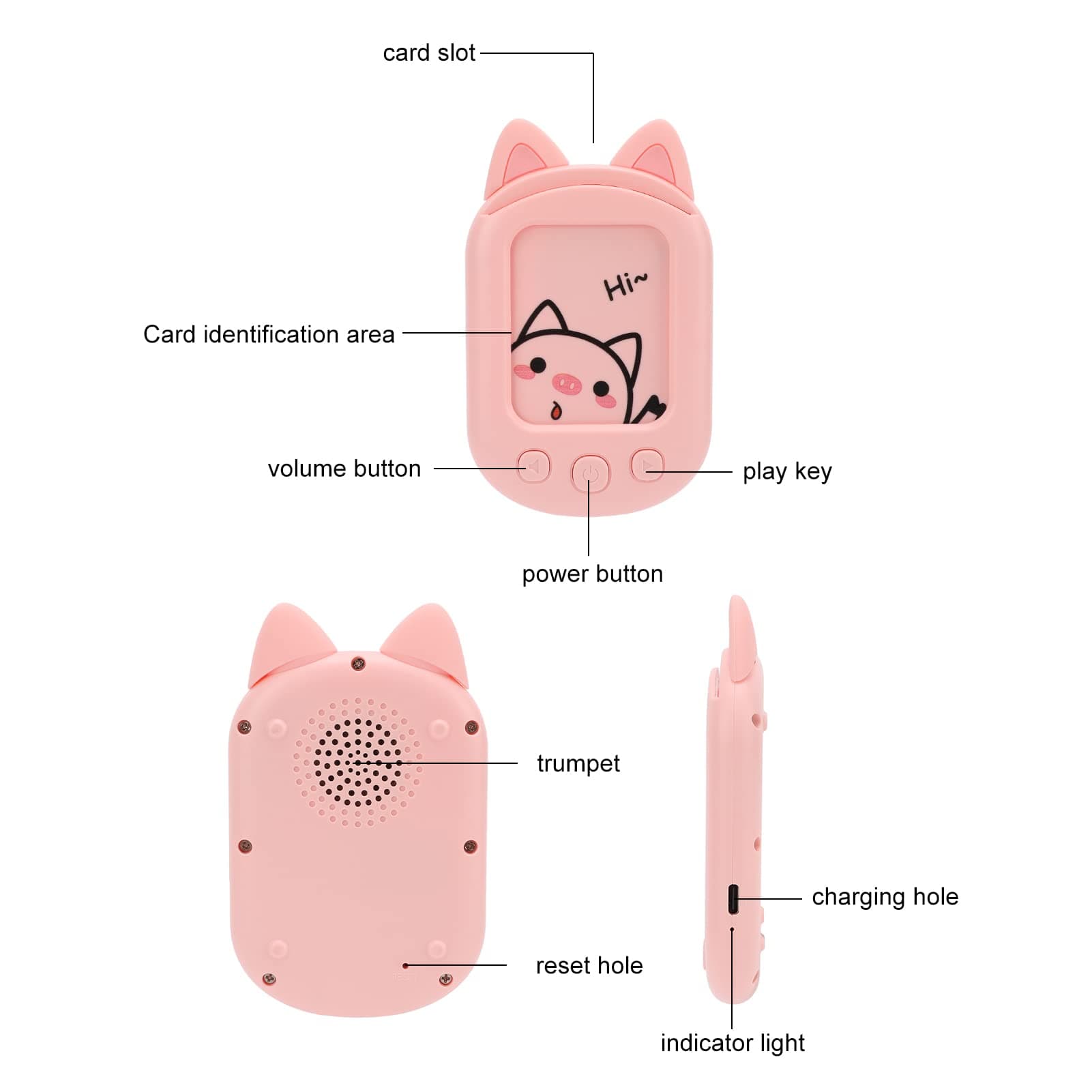 Tnfeeon Card Early Education Machine Pig Exterior for Kids Electronic Learning Toys with English Translation 224 Sight Words 3