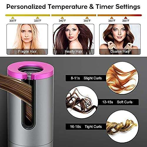 WOLTAX Usb Rechargeable Cordless Curling Iron Ceramic Rotating Wireless Hair Curler Adjustable Temperature (Multicolour) 6