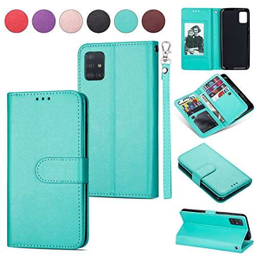 DEFBSC Samsung Galaxy A21S Wallet Case,Magnetic Premium Leather Folio Flip Case with 9 Card Slots/Holder Kickstand and Wrist Strap for Samsung A21S-Mint Green 1