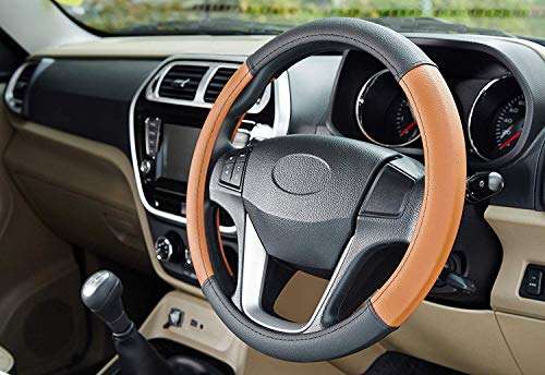 Auto Oprema Leatherette Car Steering Wheel Cover (Black,Tan) for Mercedes Benz E280 Cdi 3