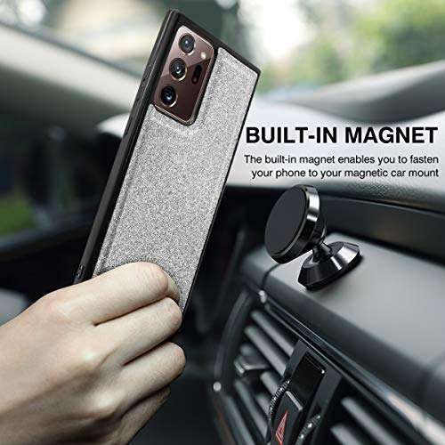 Newseego Compatible with Samsung Galaxy Note 20 Ultra Leather Case, Glitter Faux PU Leather Magnetic Closure Multi-Credit Card Slot Cash Holder Detachable 2 in 1 Wallet Cover with Wrist Strap-Silver 3