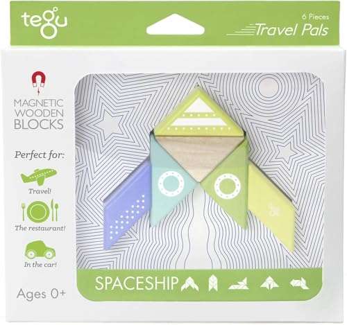 6 Piece Tegu Travel Pal Magnetic Wooden Block Set, Spaceship 1