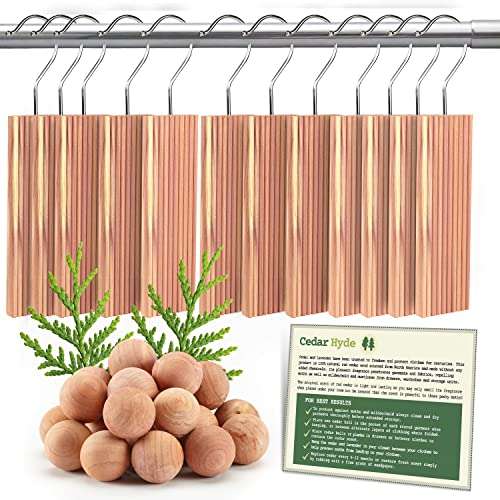 Cedar Hyde Cedar Blocks for Clothes Storage | Cedar Hang Ups & Cedar Balls | Dresser Drawer Freshener Odor Eliminator | 22 Pieces, 12 Cedar Hang Ups & Bonus 10 Cedar Balls | U.S.A Seller