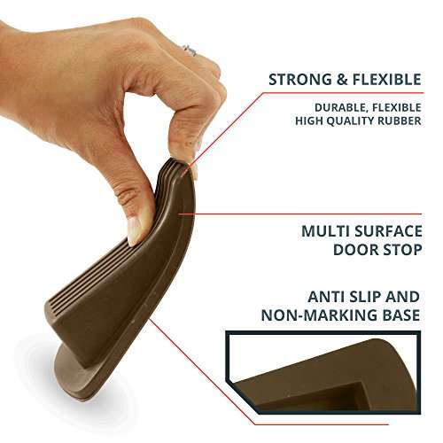 Home Premium Door Stoppers for Bottom of Door, Rubber Door Stop Wedge (4 Pack, Brown) 2