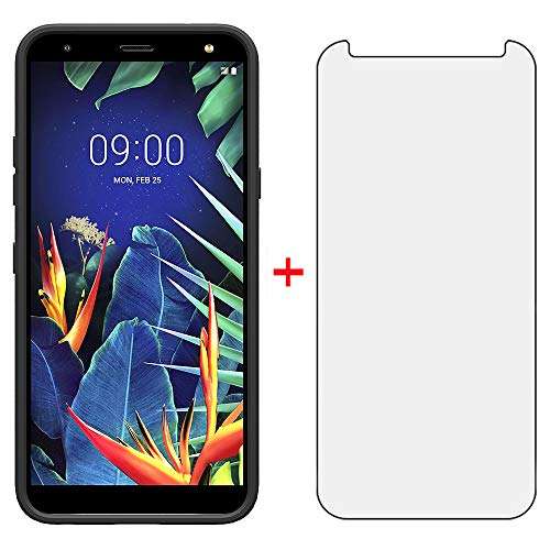 Phone Case for LG K40/K12 Plus/X4 2019/Solo LTE/Xpression Plus 2/Harmony 3 with Tempered Glass Screen Protector Cover and Slim Rugged Silicone Accessories LGK40 K 40 40K L423DL LMX420 Cases Men Black 3