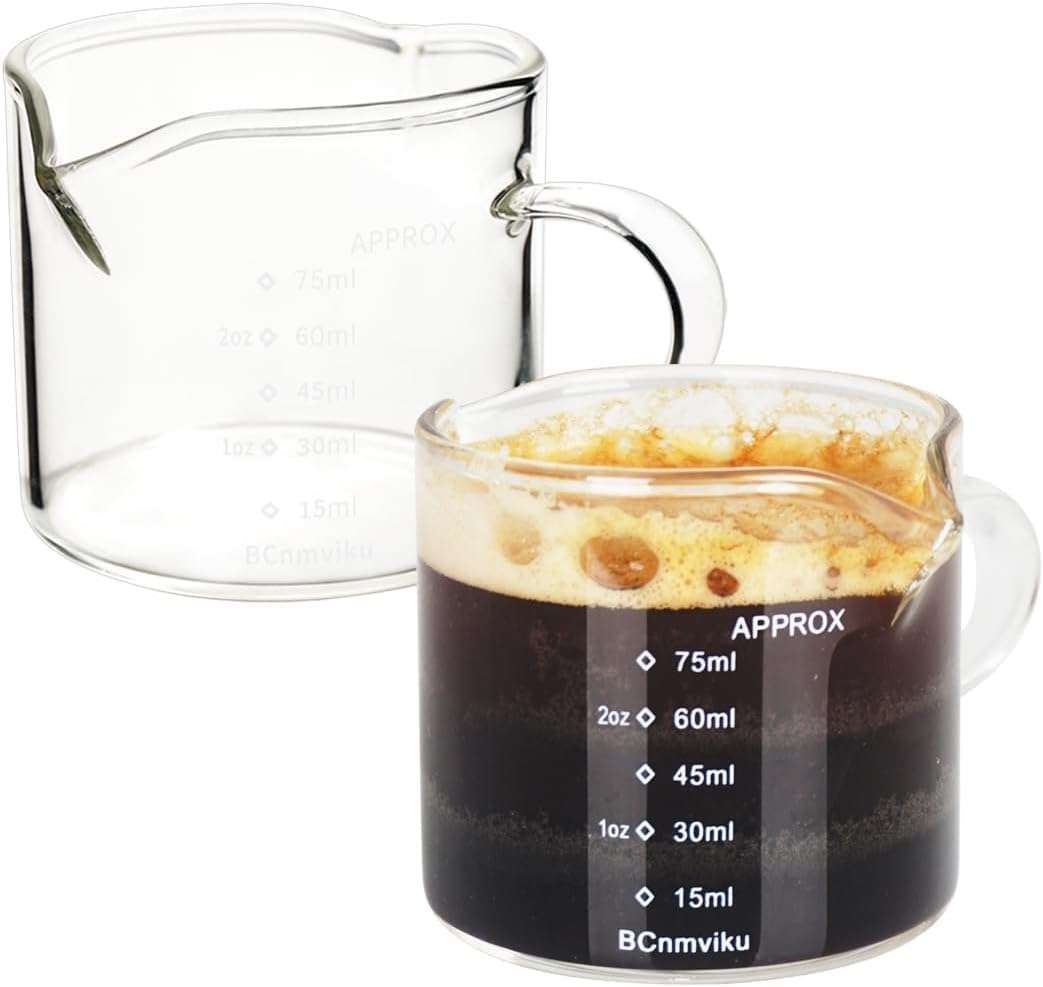 BeanZeek 2 Pack Espresso Measuring Glass Cups, Coffee Measuring Cups 75ml Capacity Each 1