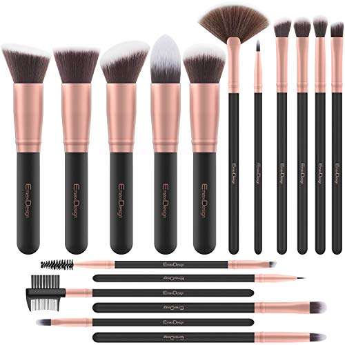 EmaxDesign Synthetic Bristle Makeup Brushes- Rose Gold, 17 Pieces 1