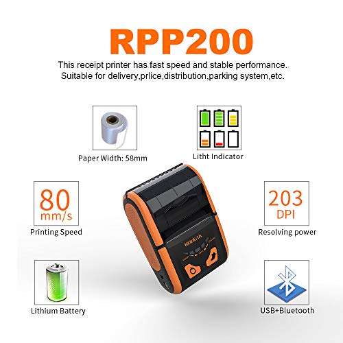 Rongta Receipt Printer Bluetooth, Portable Thermal Receipt Printer, Mini Mobile Printer for Small Business ESC/POS, Restaurant, Sales, Kitchen, Support iOS & Android Windows (58MM-RPP200) 5