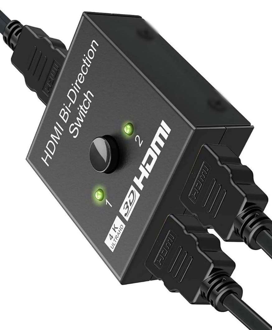 BUYFLUX HDMI Switch Splitter, 2 Port Bi-Directional Manual HDMI Switch 2 in 1 Out or 1 in 2 Out Splitter Supports 4K 2K 3D Full HD 1080p 1