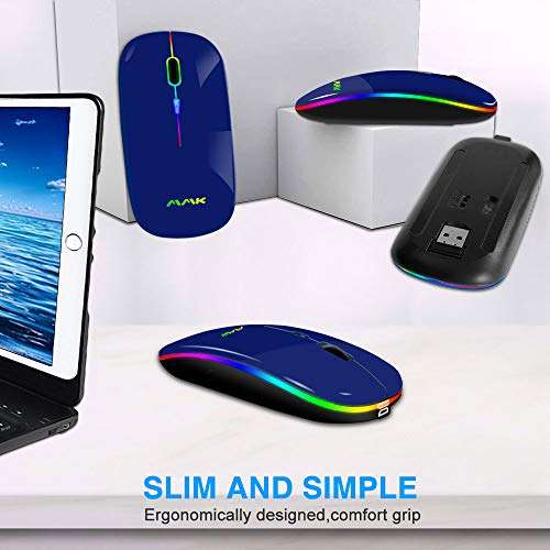 Wireless Bluetooth Mouse for Laptop,Rechargeable Mouse 2.4G USB Optical Wireless Mouse,LED Slim Dual Mode(Bluetooth 5.0 and 2.4G) Wireless Mouse for Laptop, PC, Mac OS,Android,Windows(Dark Blue) 5
